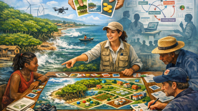 Gioco collaborativo tra ricercatori e comunità locali per comprendere erosione costiera, mangrovie e cambiamento climatico attraverso una simulazione educativa